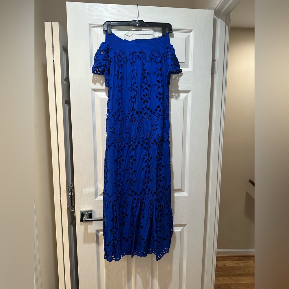 Cobalt Blue Off-Shoulder eyelet Dress